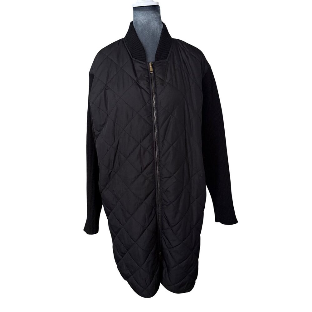 Quilted Longline Jacket With Knit Sleeves By G.H. Bass & Co. Black Medium Womens